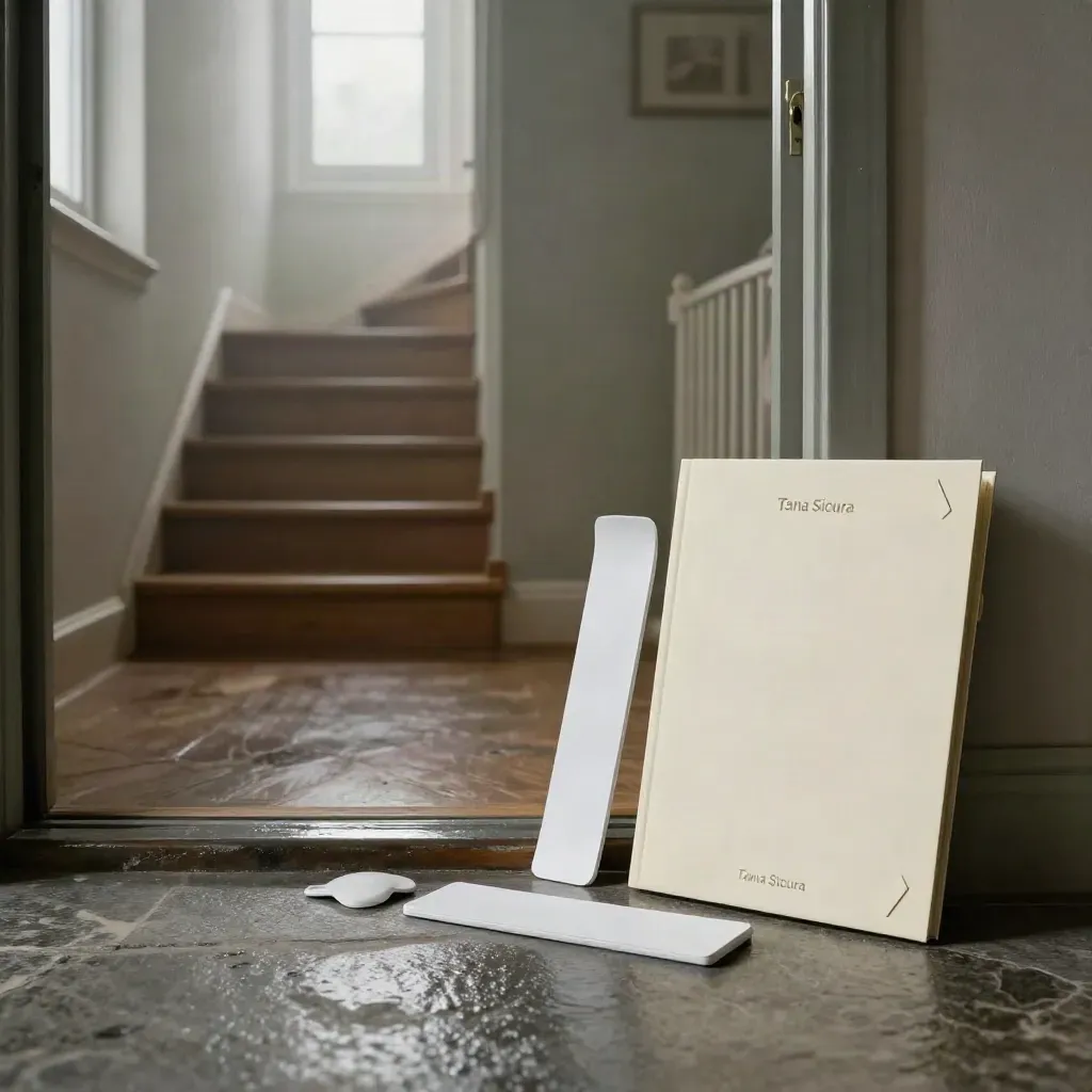 Kit per sicurezza casa su pietra bagnata, con scala e ingresso cameretta sullo sfondo