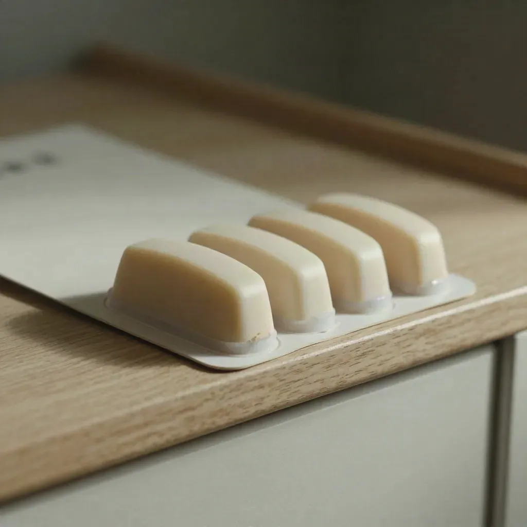 Quattro paracolpi mobili in silicone su supporto adesivo, macro su intonaco e legno.